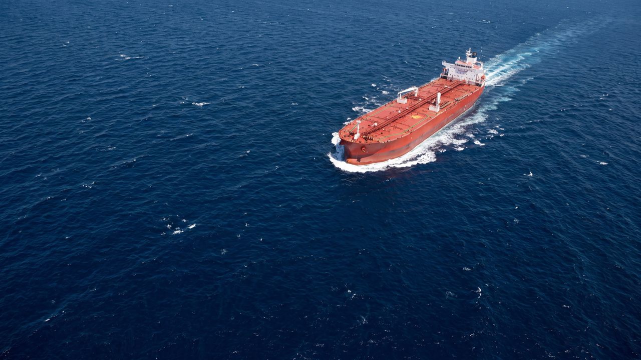 Oil tanker under way in open sea